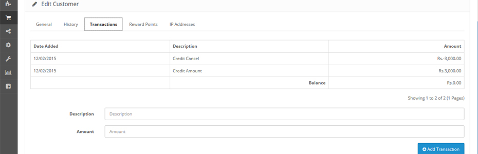Add or Remove Credit Amount in Opencart